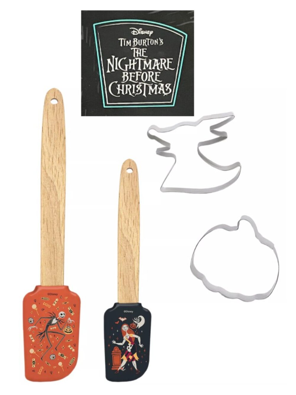 Disney Nightmare Before Christmas Jack Sally Spatulas & Cookie Cutters 4-Pce NWT